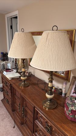 Pair of Vintage Brass/ Marble Lamps