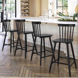 Black Solid Wood Barstool Set Of 4 