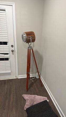 Tripod Floor Lamp Wood Slat Shade
