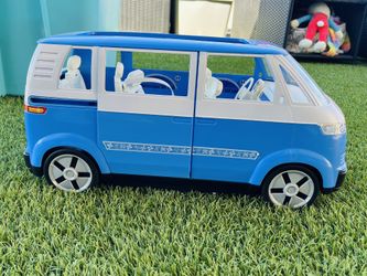 Vintage Blue Volkswagen 6 Barbie Seats Minivan Microbús Car Vehicle Baby Car seat Side Door Opens