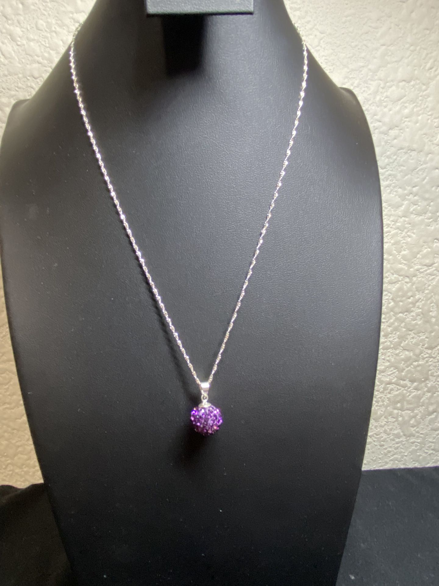 Silver Twisted Singapore Necklace & Purple Ball Pendant