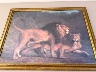 Framed Lion and Lioness Art Print