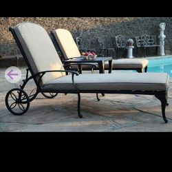 A Pair of 2 Outdoor Patio Aluminum Chaise Lounges Perris Collection