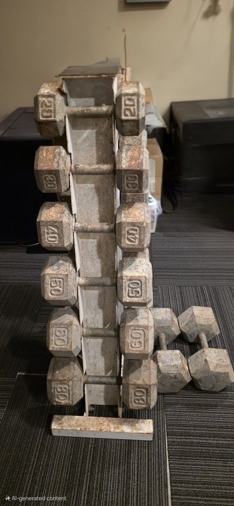 Hex (Cap) Iron Dumbbells Free Weights With Rack
