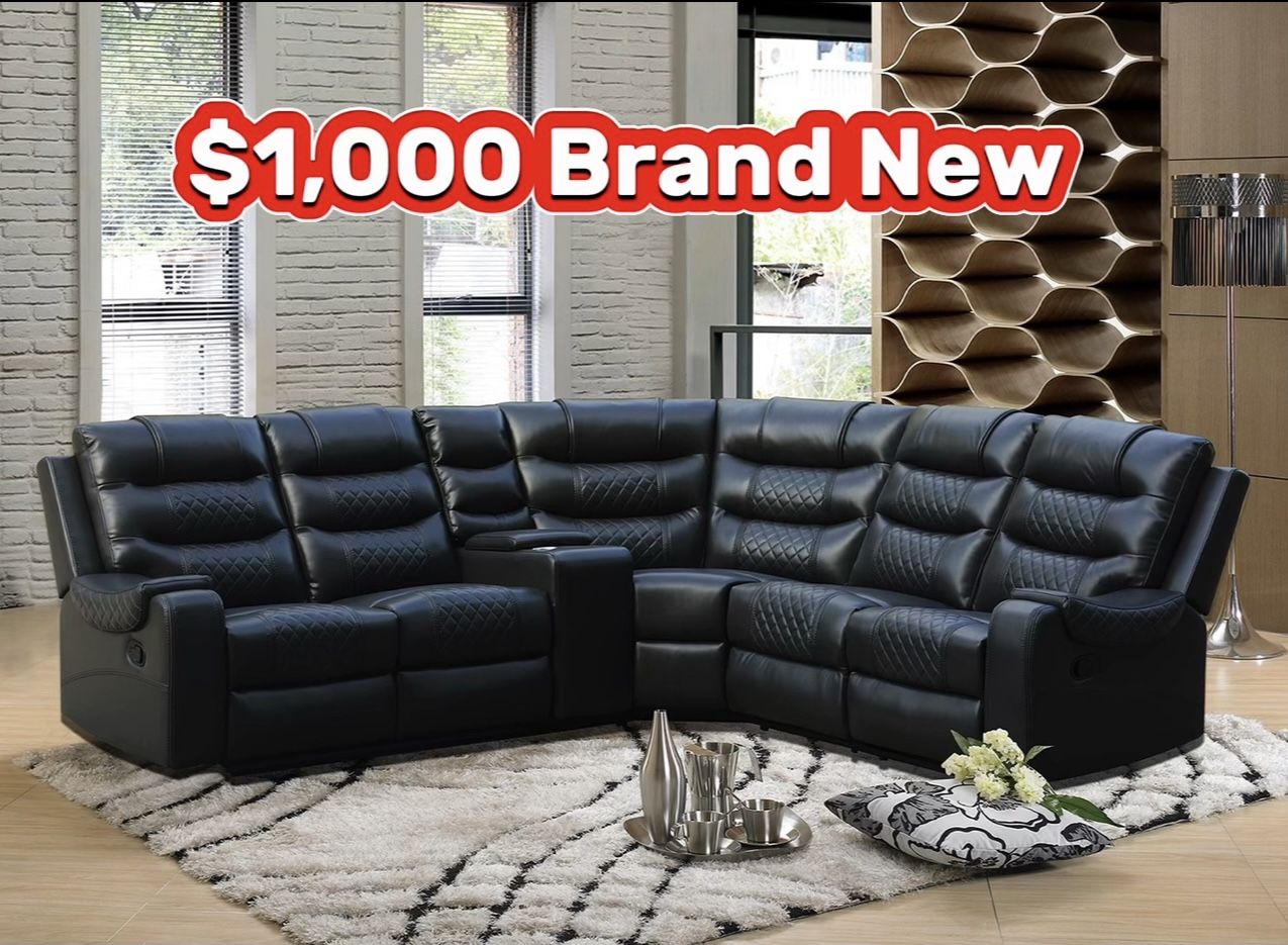Sectional Faux Leather Couch Recliner Brand New βΌοΈ With Cup Holders Storage In Between Seats Faux Leather Material Brand New