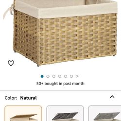 SONGMICS Storage Basket with Lid, 17.2 Gallon (65L) Storage Bin, Woven Blanket Storage Basket with Handles, Foldable, Removable Liner, Metal Frame, fo