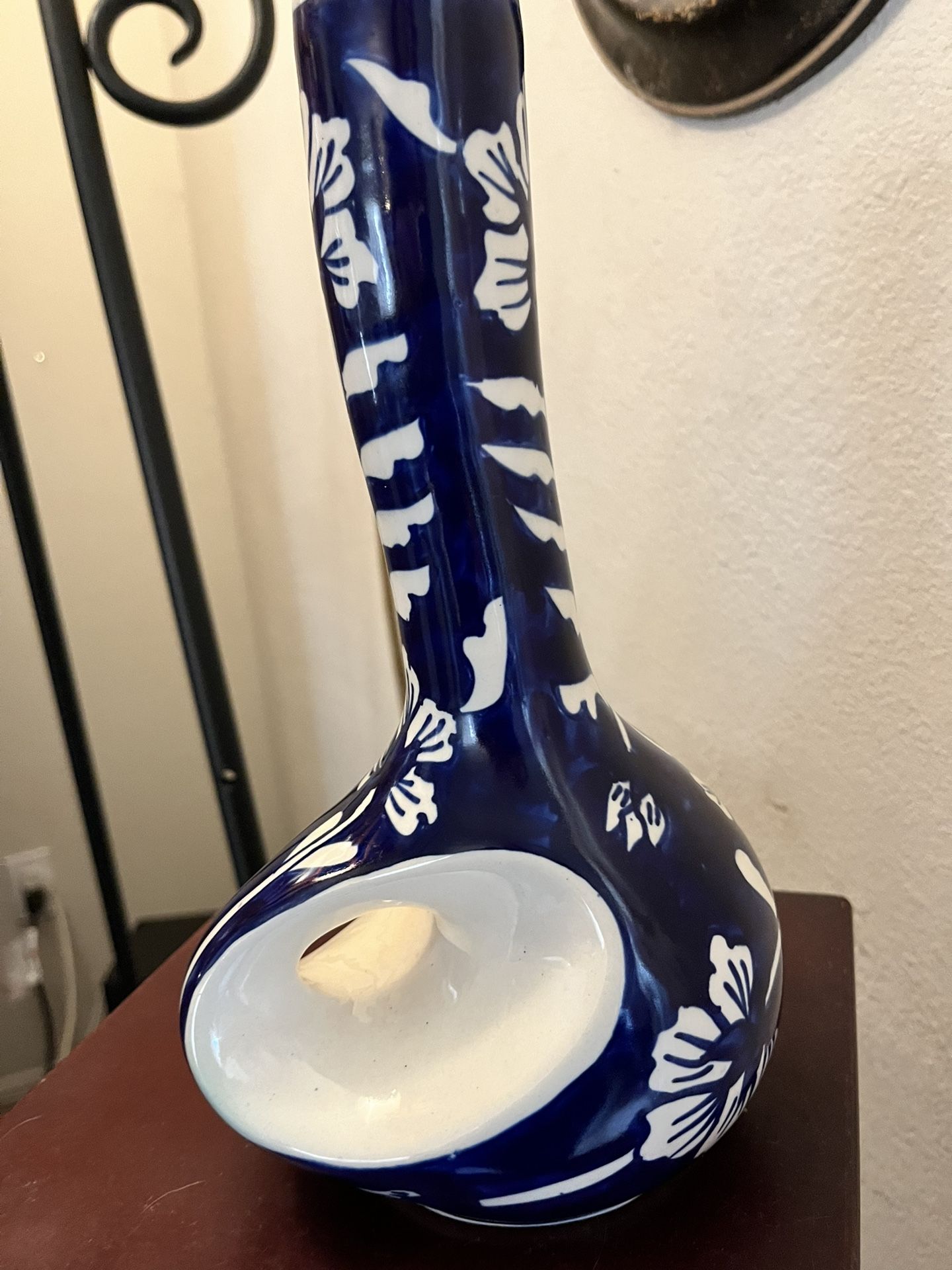 Gorgeous and Unique Blue And white floral Surahi Vase.
