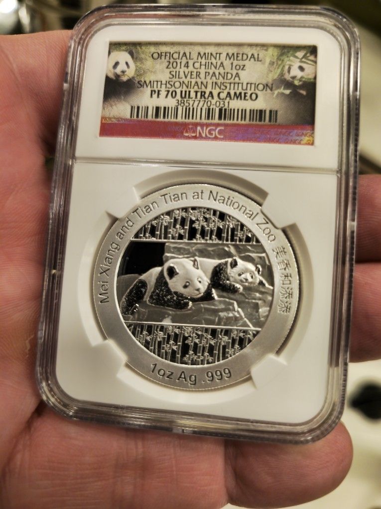 2014 Smithsonian Institute PF70 Ultra Cameo Graded 1 Ounce Silver Panda Coins