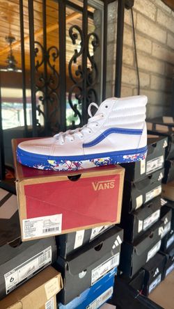 Vans Sk8-Hi White Blue Paint Splatter Sneakers size 6.5