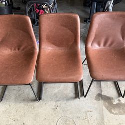 3 Brown Faux Leather Dining Chairs – Quick Sale