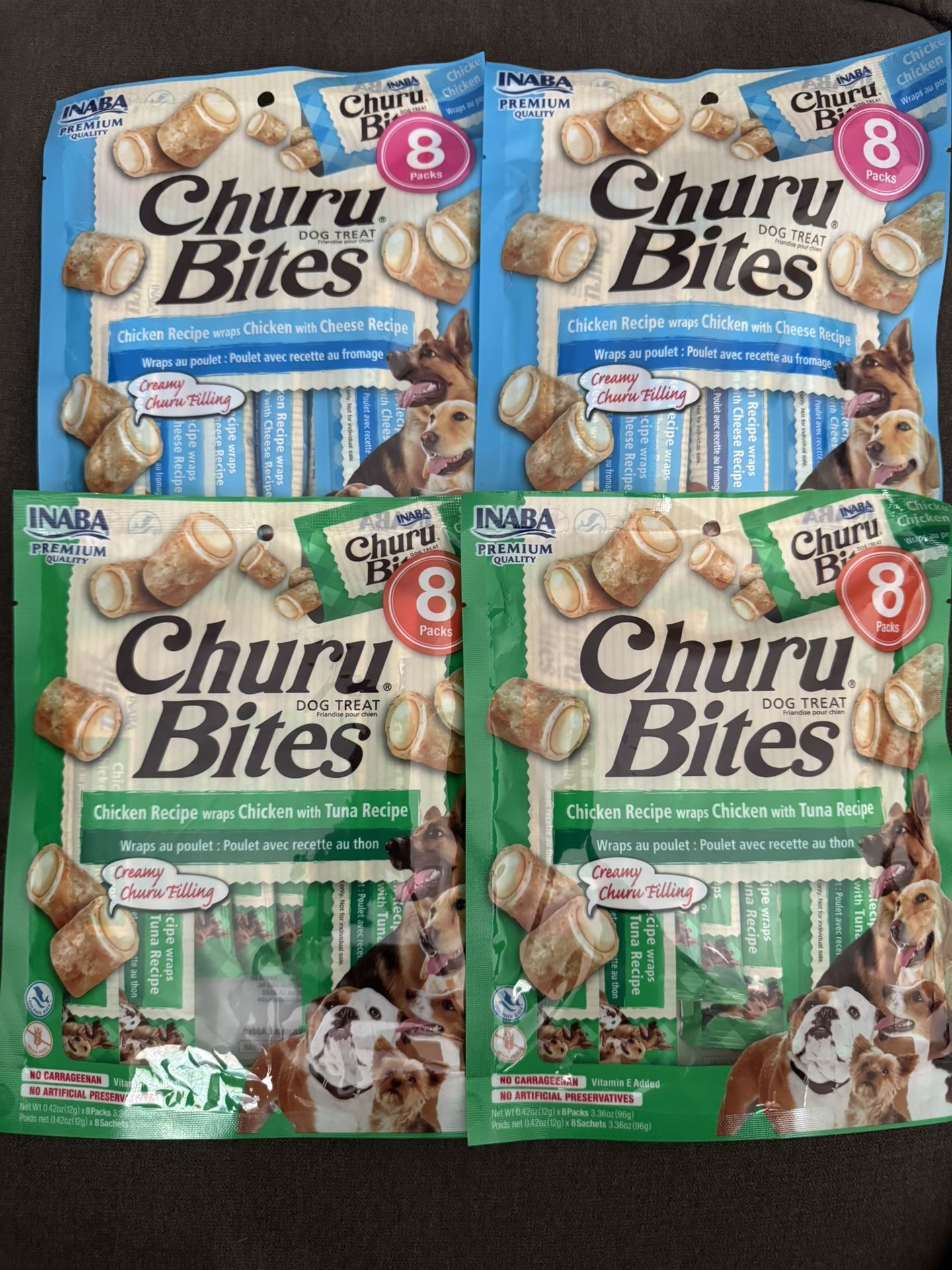 INABA Churu Bites for Dogs, Grain-Free, Soft/Chewy Baked Chicken Wrapped Churu Filled Dog Treats, 0.42 Ounces Each Tube
