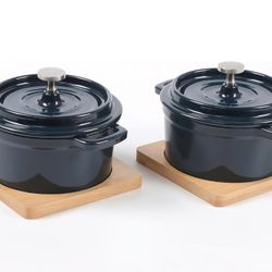 HAWOK Enameled Cast Iron Mini Cocotte Sauce pan with Lid 270ml/9oz/1cup Mini Dutch Oven Navy Blue