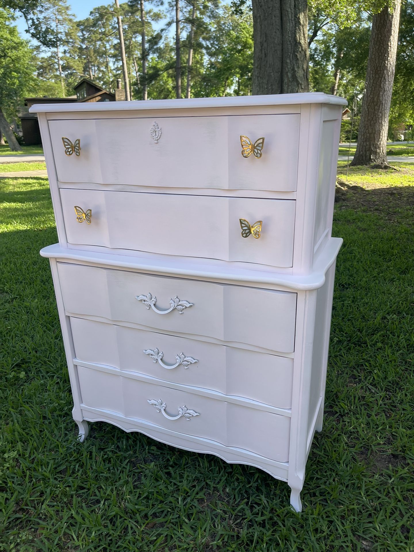 Wood White Pink Vintage French Chest Dresser