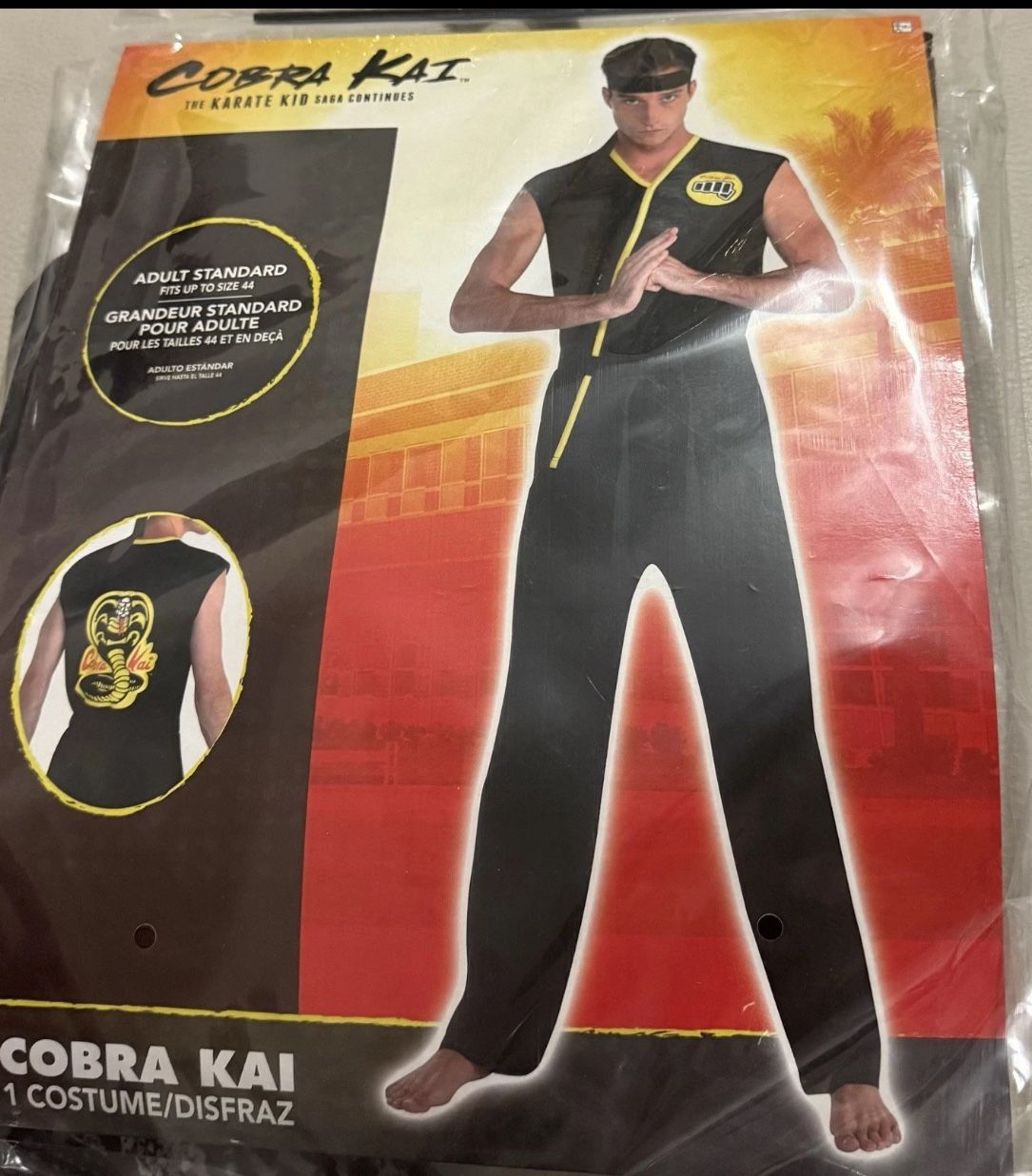 COBRA KAI Karate Kid HALLOWEEN Adult COSTUME Black Top, Pants, Headband Belt NEW