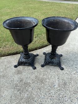 Pair of Black Cast Iron Urn Planters