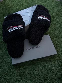 Political Campaign Shearling Fur Slides - Black w/ Box⁠