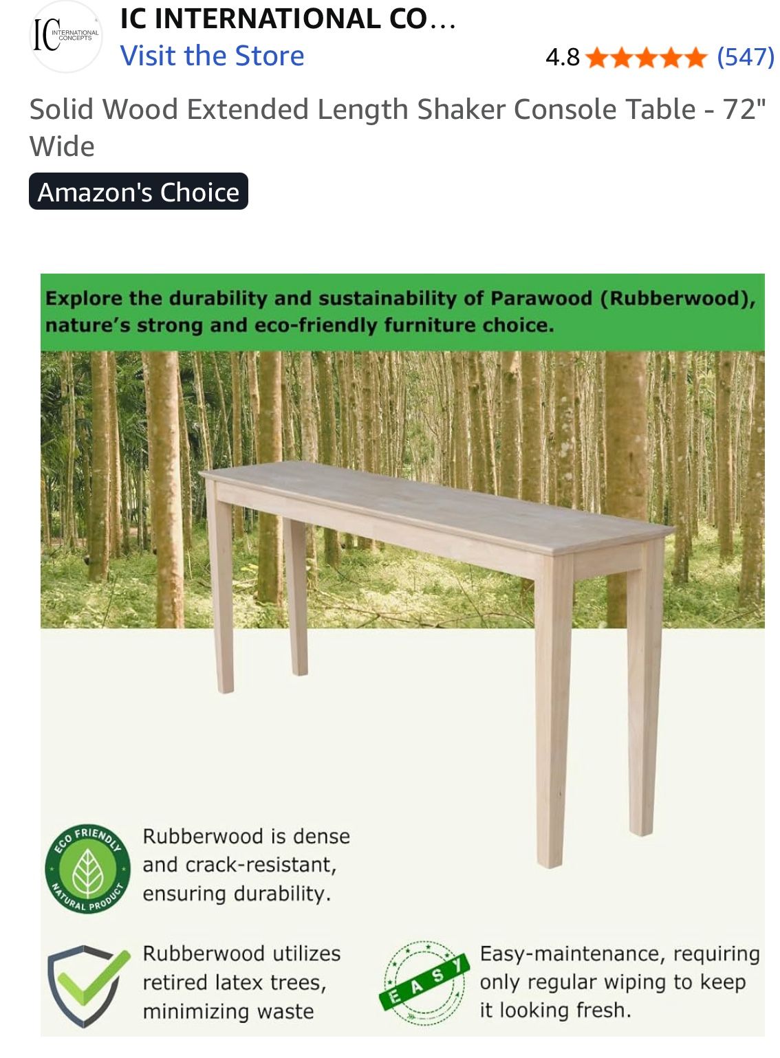 International Concepts Solid Wood Shaker Console Table
