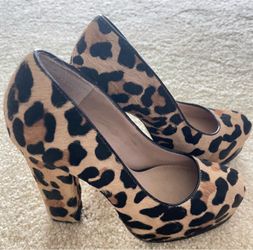 Leopard Print Calf Hair Platform Pumps