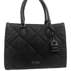 New Black GUESS Purse Hand Bag Tote NWT Satchel Coal Holden SI861424 Quilted