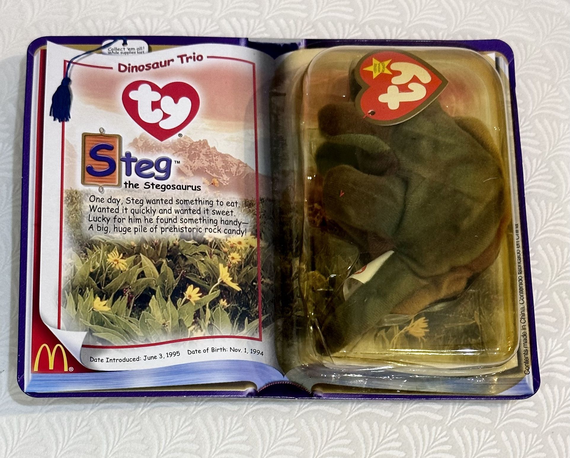 Vintage Steg Ty NIB Beanie Babies Dinosaur Trio Steg The Stegosaurus