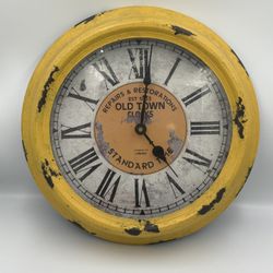 Antique Yellow Metal Wall Clock 14.5" H x 14.5" W x 2.5" D 