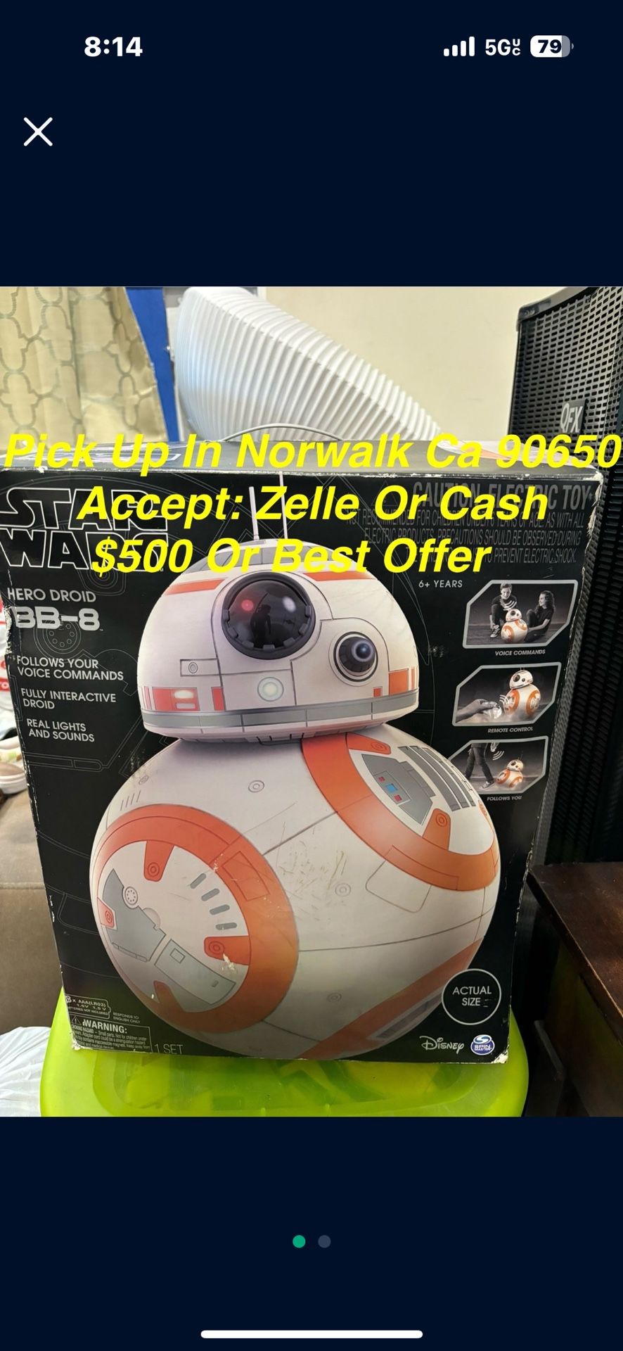 Star Wars BB-8 Fully Interactive Droid - White/Orange Actual Zize