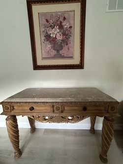 Ornate Console Table with Marble Top