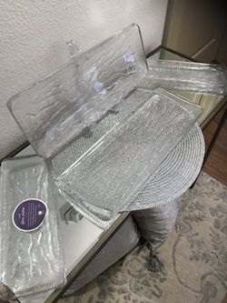 (4) Glass Cocktail Platters, 11”, 15” NEW