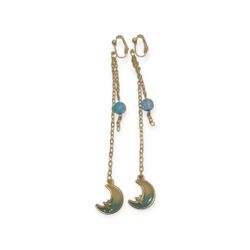 Gold and Blue Moon Clip On Dangle Earrings