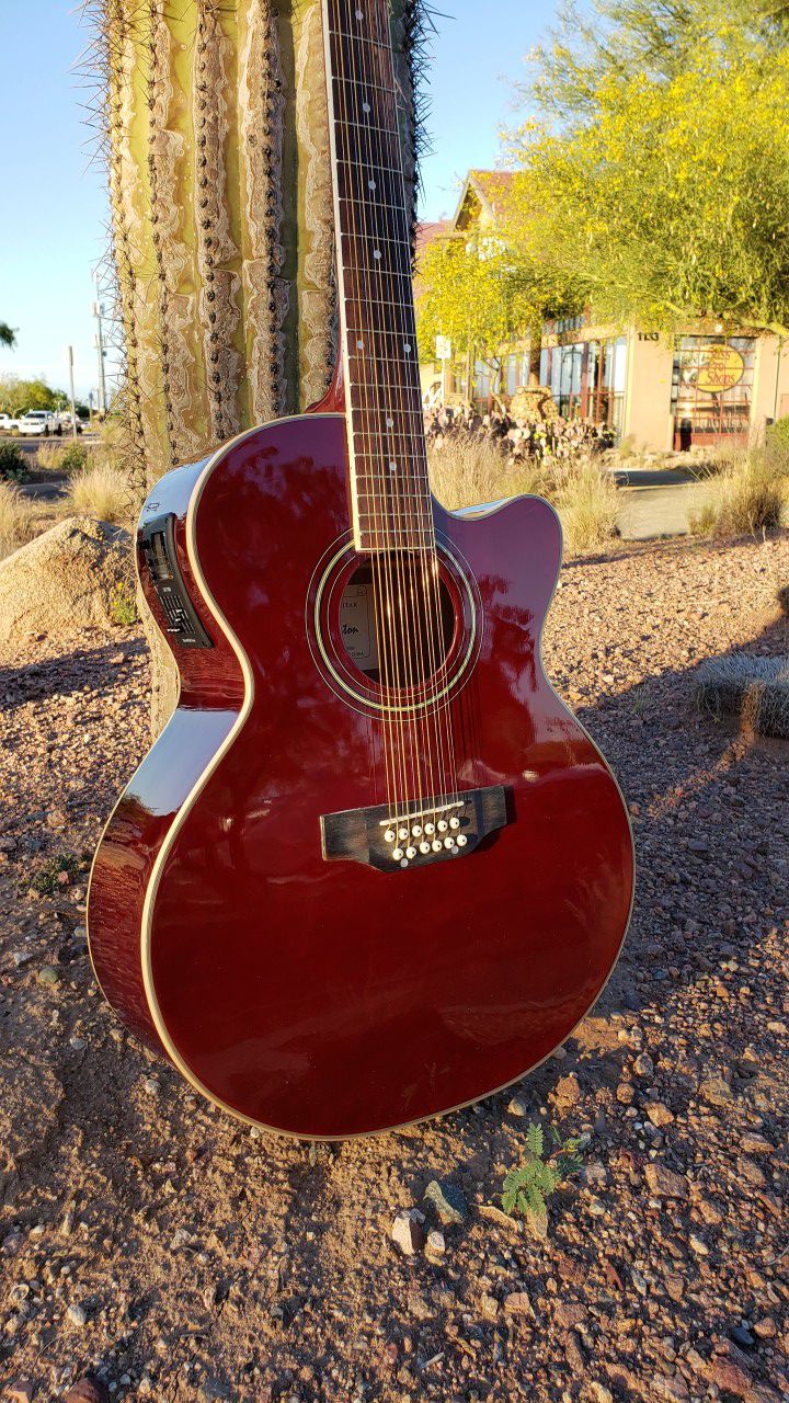 New 12 String Acoustic Electric Requinto Guitar Burgundy Combo with Gig Bag & Accessories Guitarra Electrica Acústica Docerola 12 Cuerdas