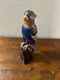 Vintage Chinese Cloisonné Parrot Figurine on Perch