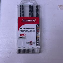 5 pc Multi-Material Carbide-Tipped Hammer Drill Bit Set