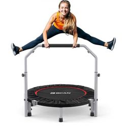 BCAN 40 inch Foldable Mini Trampoline Max Load 330lbs, Fitness Rebounder with Adjustable Foam Handle, Exercise Trampoline for Adults Indoor/Garden Wor