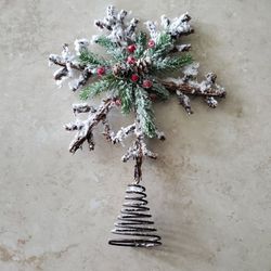 Flocked Wood Christmas Tree Topper 