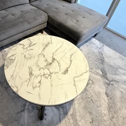 Round Marble Coffee Table with Black Base 