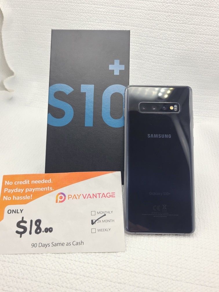 SAMSUNG GALAXY S10 PLUS 128GB UNLOCKED.   FREE SMARTWACH/ HEADPHONES. PAY $1 TODAY  REST IN  PAYMENTS.  NO  CREDIT NEEDED FINANCING