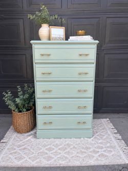 Mint Green 5 - drawer dresser Gold hardware