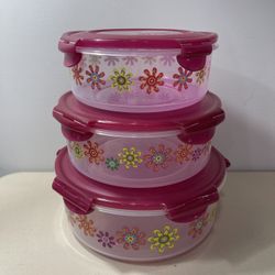 Lock n Lock Nesting storage containers floral RED lid 5, 8 & 13 cups- LIKE NEW