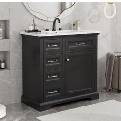 Assembled new 36" Bathroom Vanity with Ceramic Sink Top Set, Multi-Functional Storage Cabinet