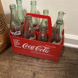 Vintage Coke Bottles & Holder 