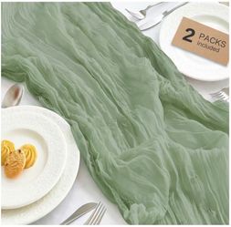 2 Pcs Cheesecloth Table Runner - 10ft Sage Green Boho Rustic Gauze Cheese Cloth Table