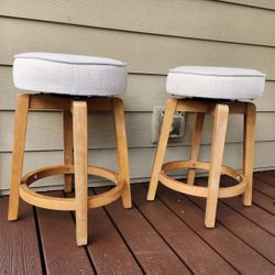 Wooden Swivel Bar Kitchen Or Table 2 Stools Distressed Color With Fabric Cover Cushions 23-1/4" Tall World Market.