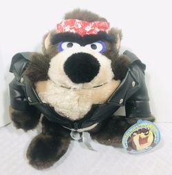 Vintage 1993 Warner Bros. Taz Tasmanian Devil Biker Stuffed Animal Plush toy