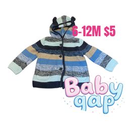 Baby Gap Striped Knit Hooded Cardigan 6-12M excellent condition ❤️❤️032126 M17