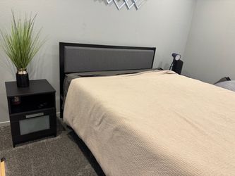 Queen bedframe +  mattress and 2 nightstands