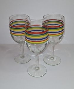 3 Libbey Mamba Fiesta Pattern Wine Glasses-Sold As 3 Pc. Set