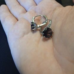 Silver Purple Stone Earrings