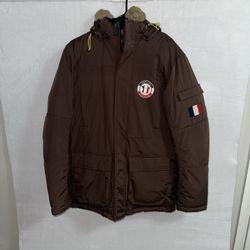 Jean Paul Puffer Down Jacket Men’s Medium Brown Fur Hood Padded Vintage 