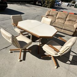 Dining Table Set w/ Leaf + 4 Rolling Chairs – $80