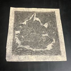 Vintage Thai Temple Rubbing  Hanuman &amp; Sida (Ramakien)  Large 19"  Hand-Pulled Art